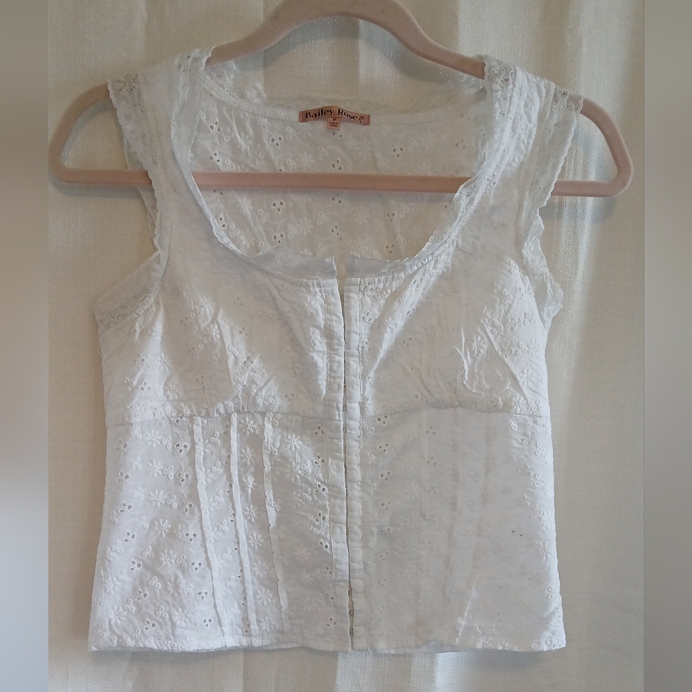 Boho Eyelet Lace White Tank Top